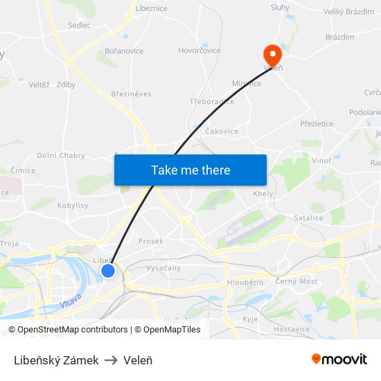 Libeňský Zámek to Veleň map