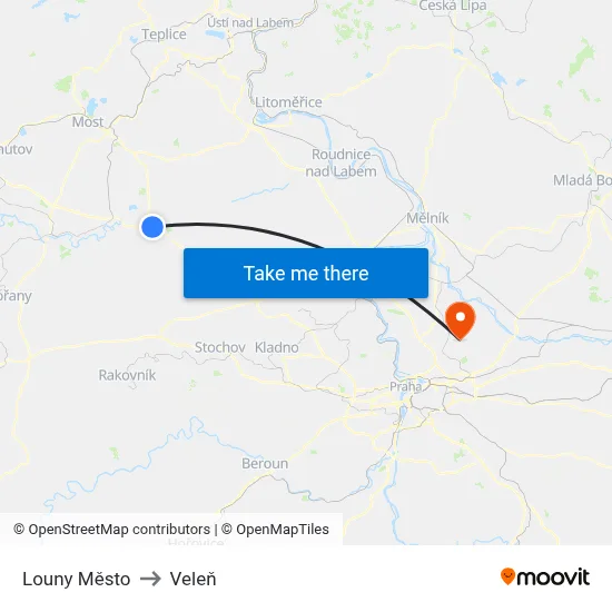 Louny Město to Veleň map