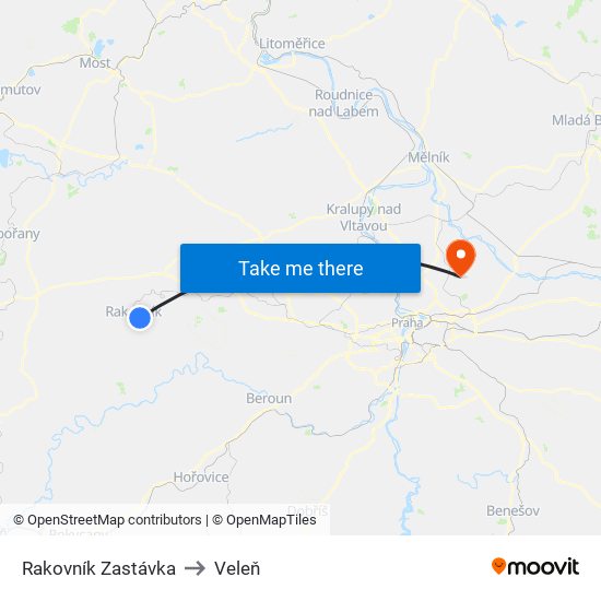 Rakovník Zastávka to Veleň map