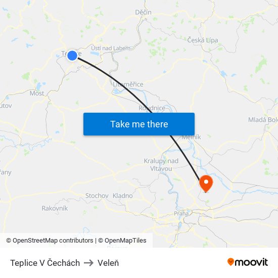 Teplice V Čechách to Veleň map