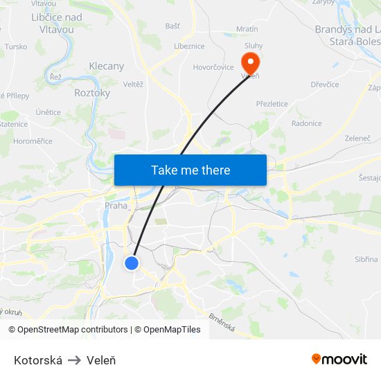 Kotorská to Veleň map