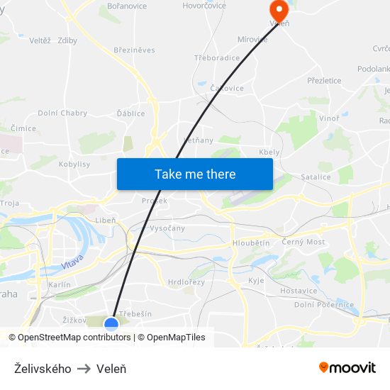 Želivského (O) to Veleň map