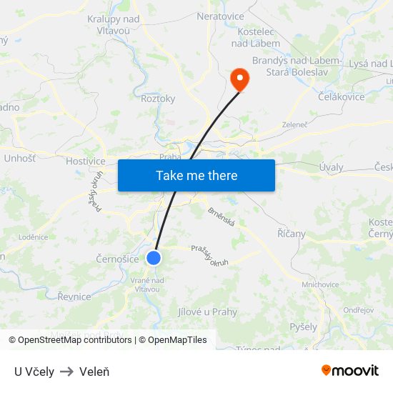 U Včely to Veleň map