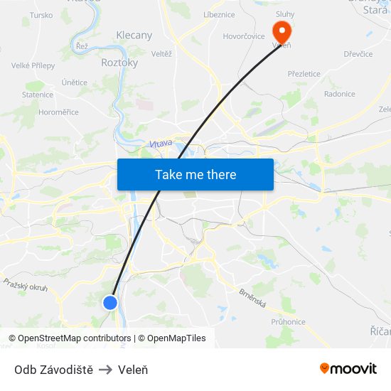 Odb Závodiště to Veleň map