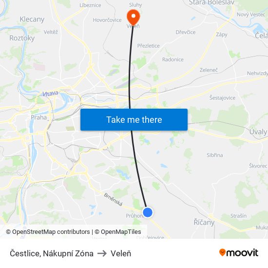 Čestlice, Nákupní Zóna (A) to Veleň map