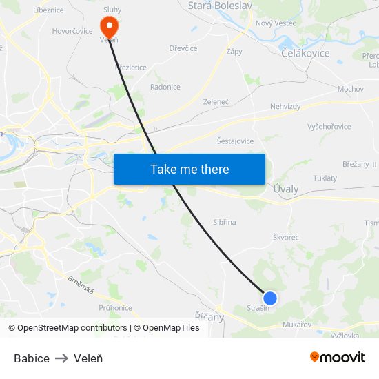 Babice to Veleň map