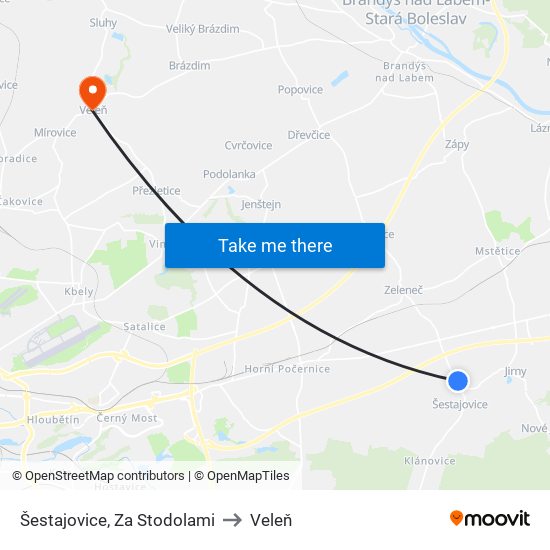 Šestajovice, Za Stodolami to Veleň map