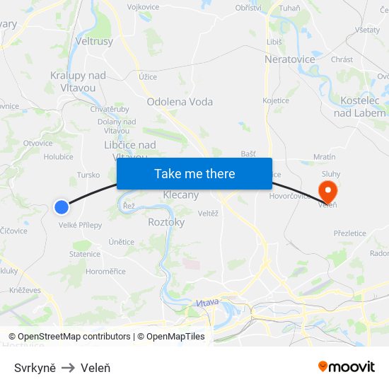 Svrkyně to Veleň map