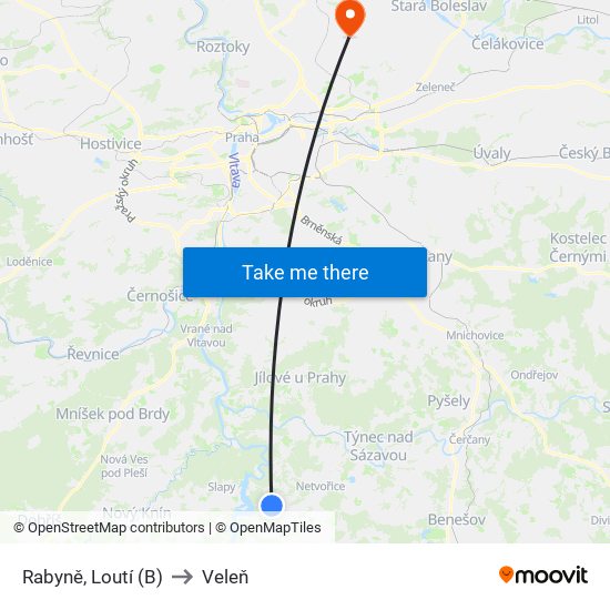 Rabyně, Loutí (B) to Veleň map