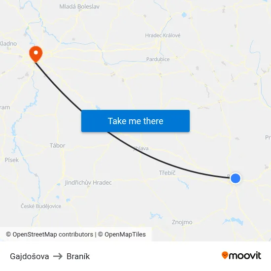 Gajdošova to Braník map