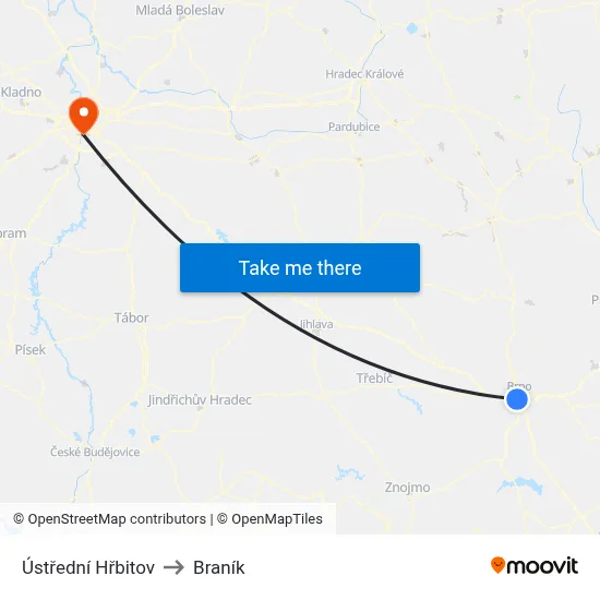 Ústřední Hřbitov to Braník map