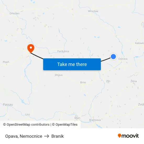 Opava, Nemocnice to Braník map