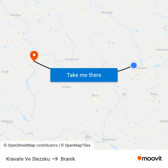 Kravaře Ve Slezsku to Braník map