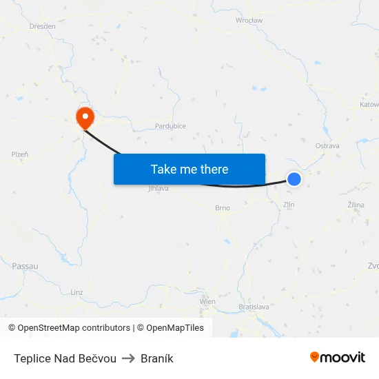 Teplice Nad Bečvou to Braník map