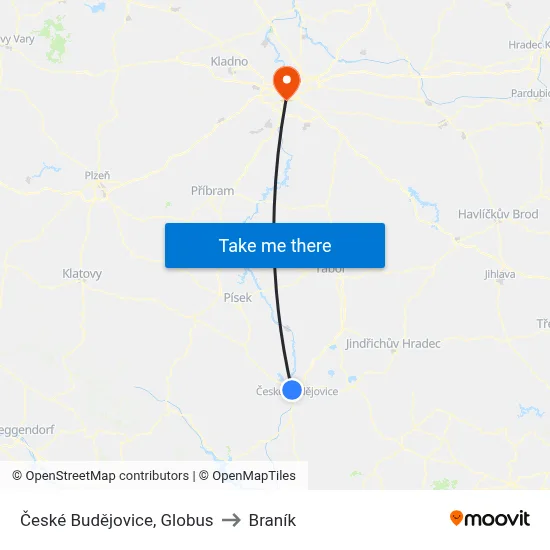 České Budějovice, Globus to Braník map