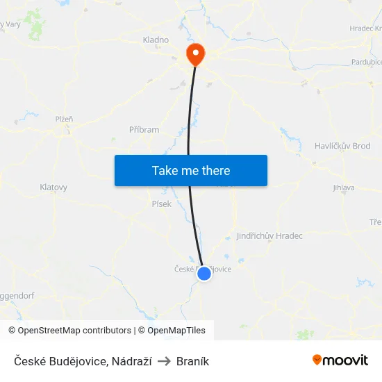České Budějovice, Nádraží to Braník map