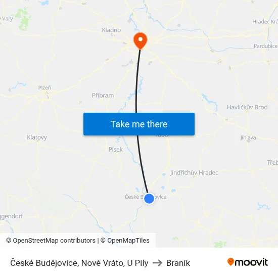 České Budějovice, Nové Vráto, U Pily to Braník map