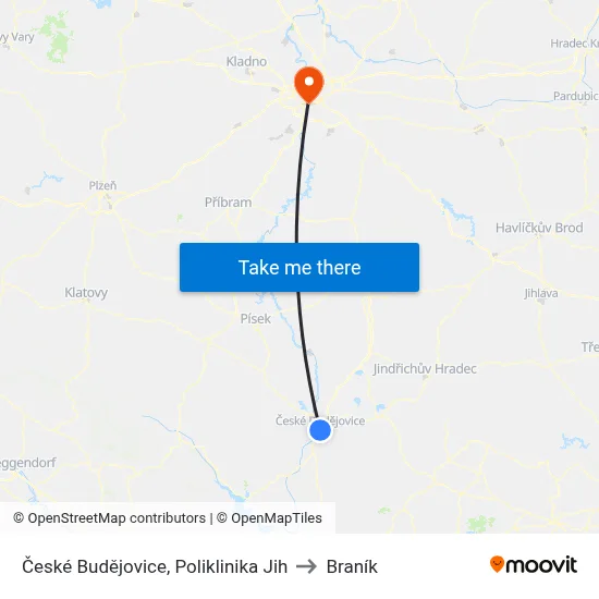České Budějovice, Poliklinika Jih to Braník map