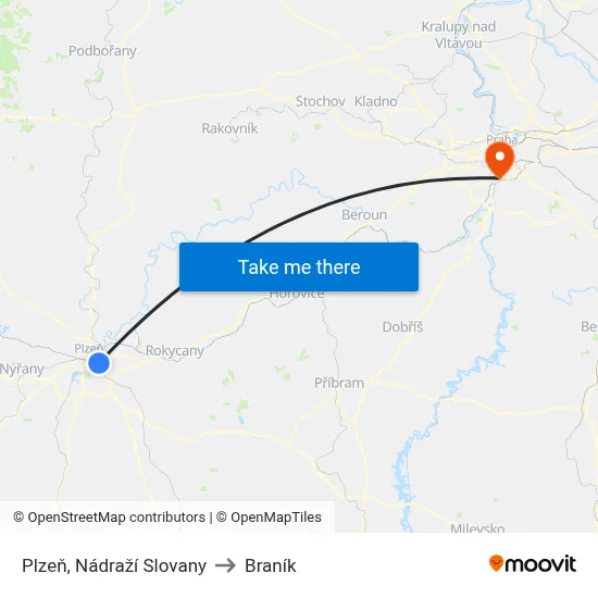 Plzeň, Nádraží Slovany to Braník map
