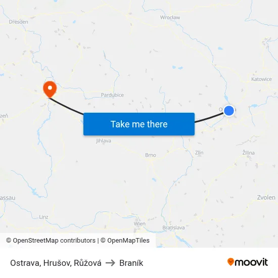 Ostrava, Hrušov, Růžová to Braník map