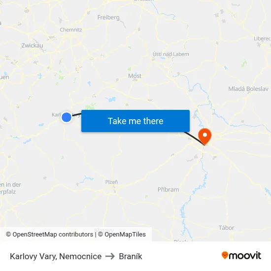 Karlovy Vary, Nemocnice to Braník map
