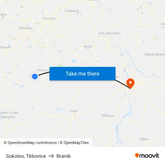 Sokolov, Těšovice to Braník map