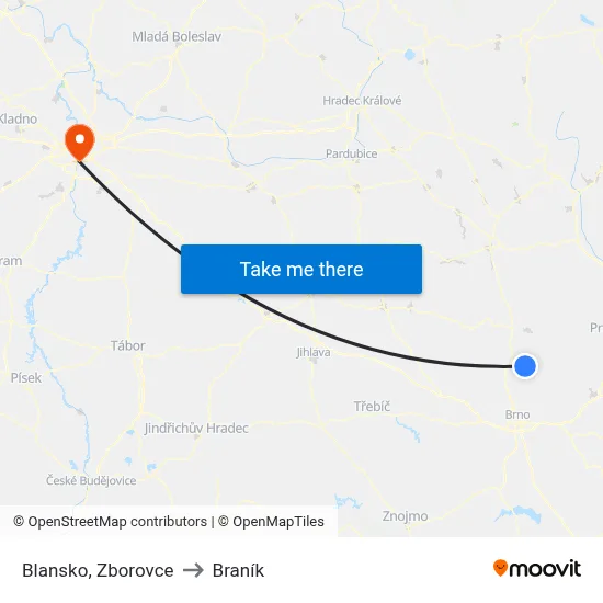Blansko, Zborovce to Braník map