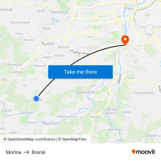 Mořina to Braník map