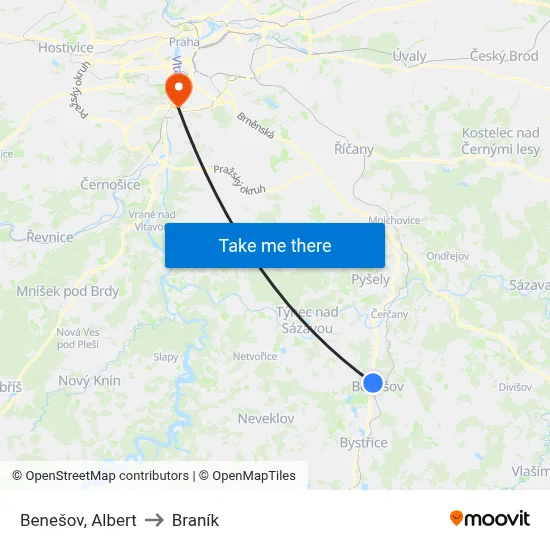 Benešov, Albert to Braník map