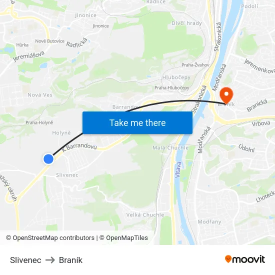 Slivenec to Braník map