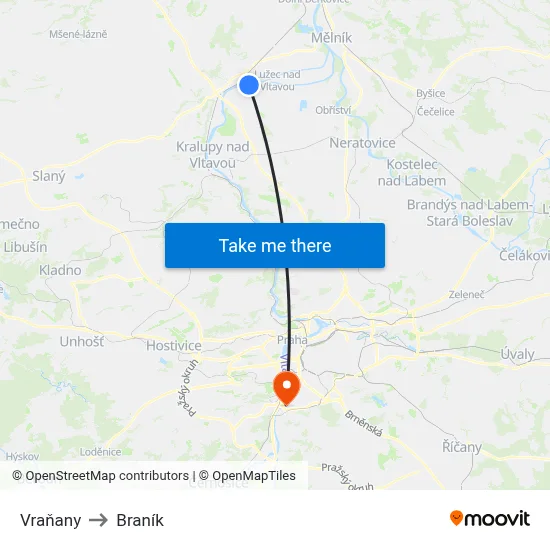 Vraňany to Braník map