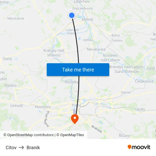 Cítov to Braník map