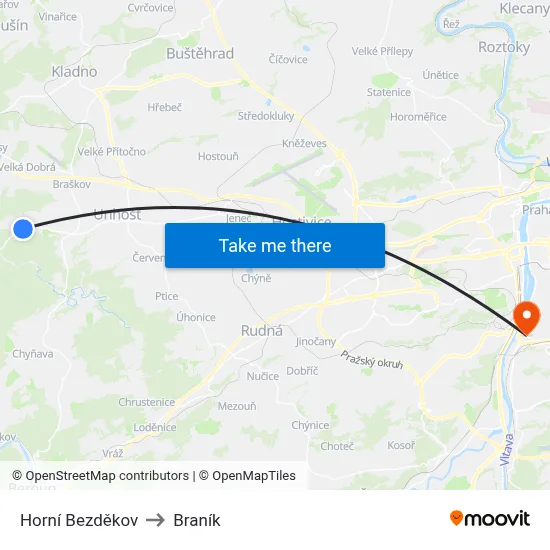 Horní Bezděkov to Braník map