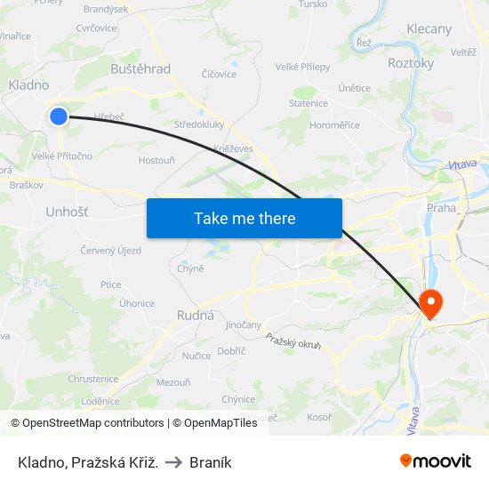 Kladno, Pražská Křiž. to Braník map