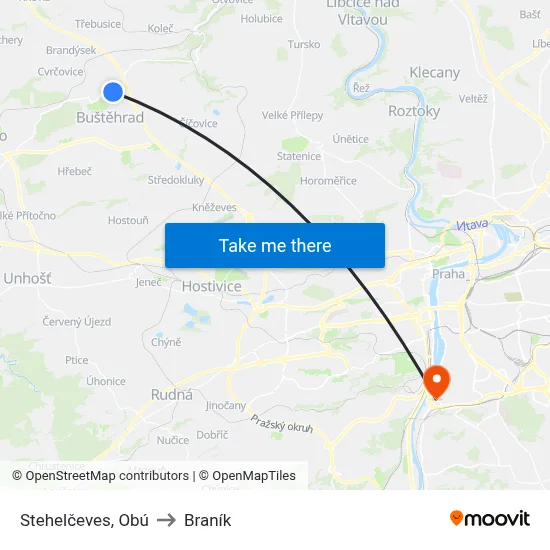 Stehelčeves, Obú to Braník map