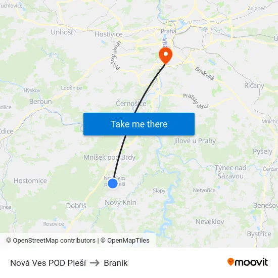Nová Ves POD Pleší to Braník map
