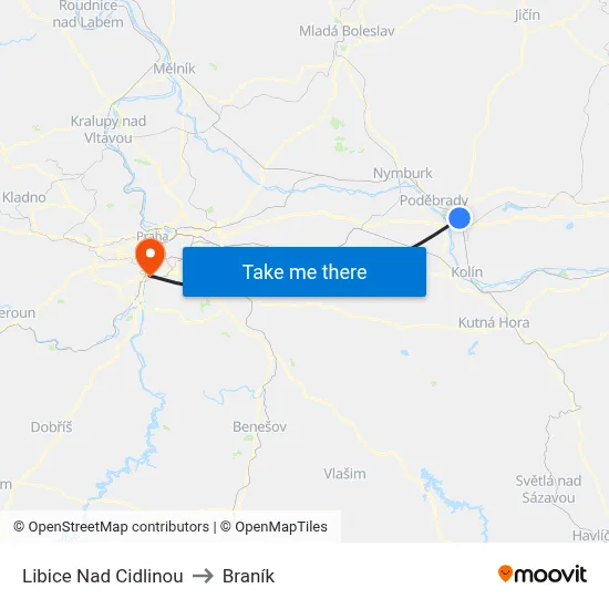 Libice Nad Cidlinou to Braník map