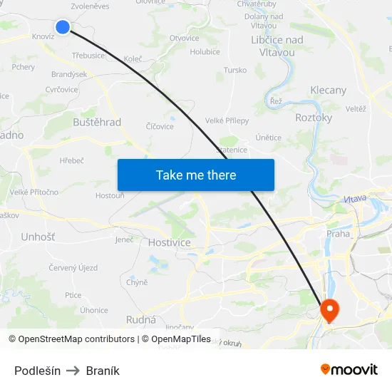 Podlešín to Braník map