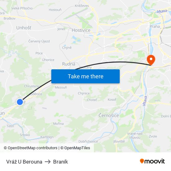 Vráž U Berouna to Braník map