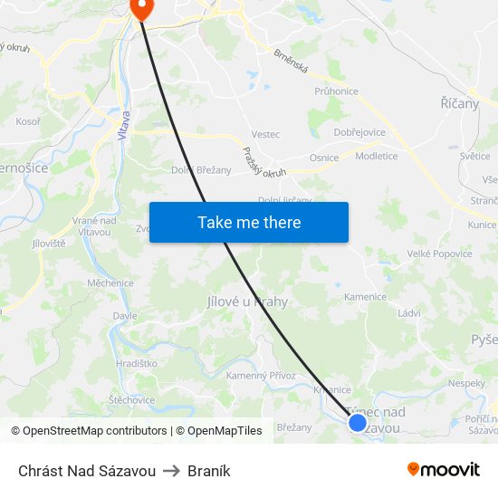 Chrást Nad Sázavou to Braník map