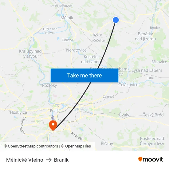 Mělnické Vtelno to Braník map