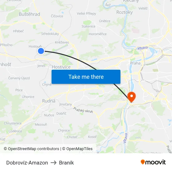 Dobrovíz-Amazon to Braník map