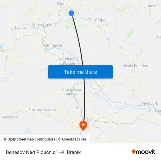 Benešov Nad Ploučnicí to Braník map