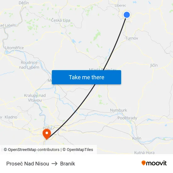 Proseč Nad Nisou to Braník map