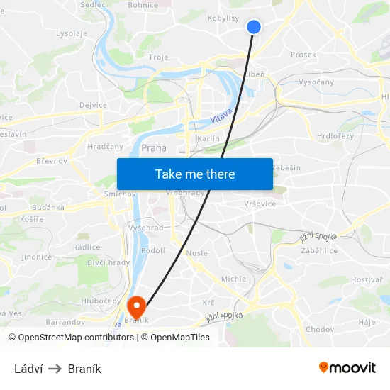 Ládví to Braník map