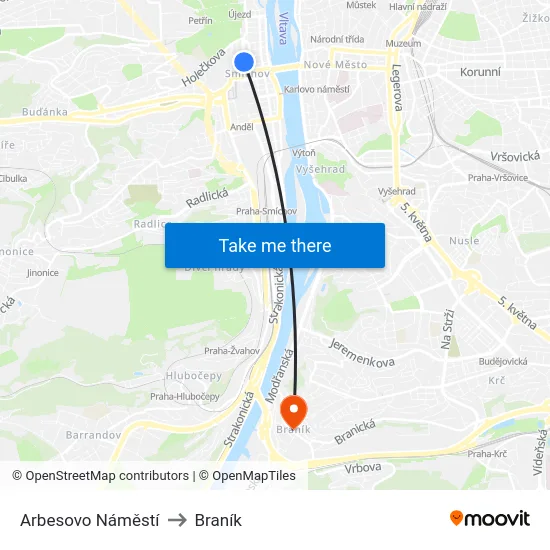 Arbesovo Náměstí to Braník map