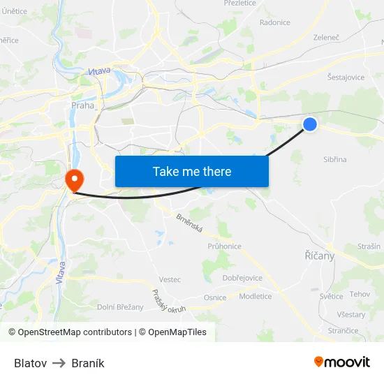 Blatov to Braník map