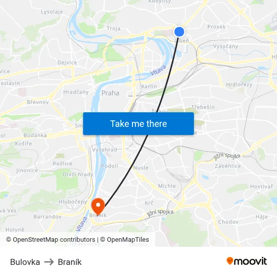 Bulovka to Braník map