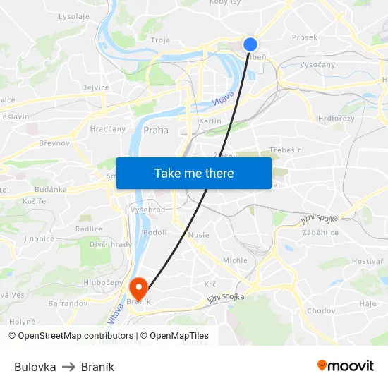 Bulovka to Braník map