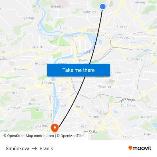 Šimůnkova to Braník map